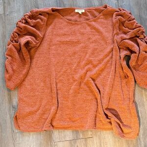 Max Studio Terracotta Blouse with Ruched Sleeves